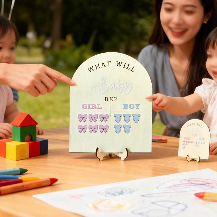 1件嬰兒性別揭曉投票板含支架，女孩或男孩投票貼紙，性別猜測遊戲板，投票指示牌，性別揭曉派對創意 - 多色1 - 查看 8