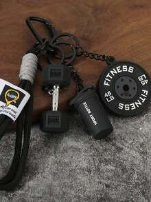 4pcs Personalized Fitness Accessory Set: Handmade Woven Fitness Accessories. This Fashionable And Versatile Set Includes Various Fitness-Themed Accessories Such As Woven Ropes, Barbells, Dumbbells, Water Bottles, And Carabiners, Adding A Unique Flair To Any Bag. - Multicolor - View 7
