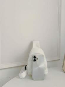 White 3D Floral Chest Bag, Mesh Rose Design, Girly Crossbody Chest Bag - White - View 6