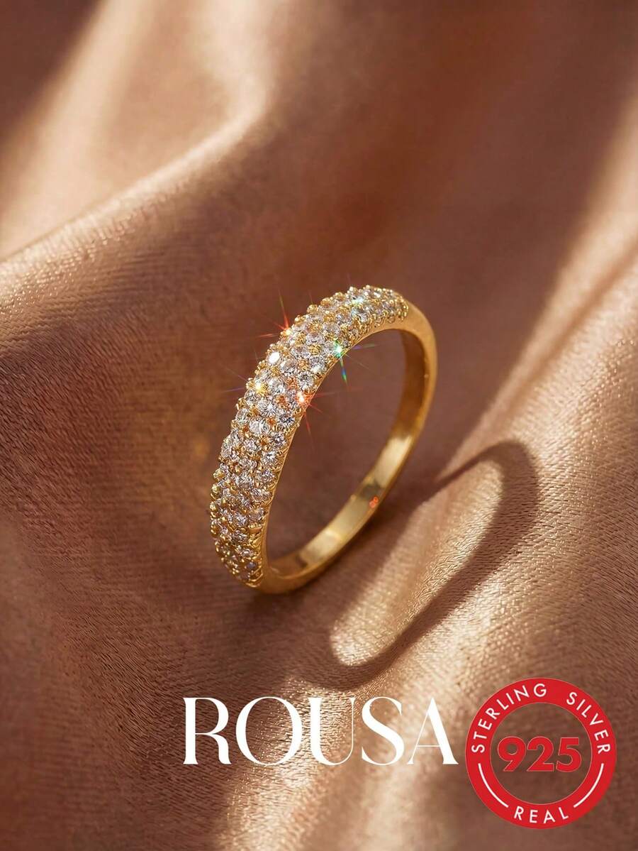 1 buah Cincin Wanita Perak Murni Melengkung dengan Inlay, Cocok untuk Hari Valentine/Ulang Tahun/Hadiah Pasangan, Dapat Ditumpuk untuk Membuat Cincin Tipis Romantis DIY, Hadiah Perhiasan yang Indah - melengkung - View 1