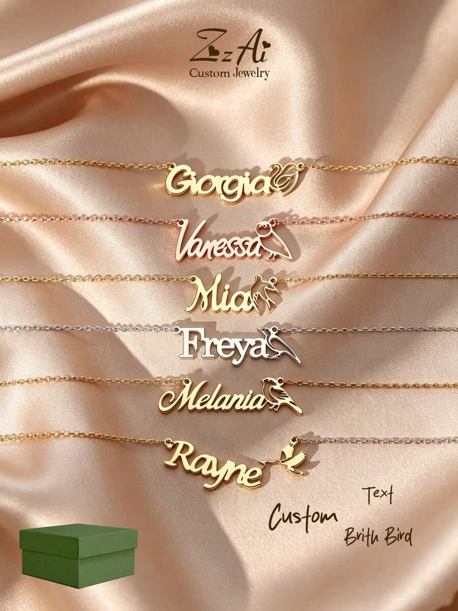 [ZzAi Custom]客製化姓名項鍊搭配誕生石花朵，個性化 18K 金鍍不鏽鋼女款項鍊，優雅誕生石花朵項鍊，女款項鍊，禮物，女性珠寶，波希米亞風 - 款式1 - 查看 1
