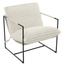 Sillón moderno de gran tamaño para sala de estar – Tapizado en lino transpirable o pana – Estructura de metal – Espuma de alta resiliencia, fundas extraíbles y lavables a máquina – Ideal para sala de estar, dormitorio o lectura - Beis - Ver 7