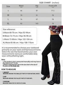 Jeans acampanados de talle medio con remaches negros, de ajuste ceñido, estilo retro casual, pantalones vaqueros elásticos, adecuados para uso diario en primavera/verano - Negro - Ver 8