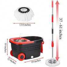 Mop And Bucket Set With Wringer, Stainless Steel Mop Bucket With Wheels, 3 Pcs Microfiber Replacement Mop Heads, Spin Mop And Bucket System, 61 Inches Telescopic Mop Handle Floor Mop - Red - 查看 4