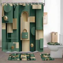 1pc/4pcs Modern Geometric Abstract Home Decor Bathroom Shower Curtain Set With 12 Hooks, Toilet Seat Cover, Bath Mat, Non-Slip Rug, Carpet, Polyester, Washable Curtain, Bathroom Accessories - A - View 12