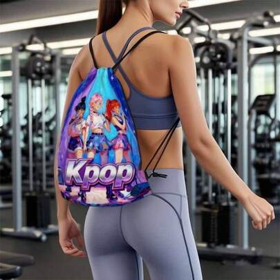 1pc A K-Pop Themed Graphic Drawstring Bag, Made From Durable Oxford Softshell Material, Easy To Carry, Featuring Useful Pockets, Ideal For Gym, Yoga, Travel, Football, And As Gifts, Soft Storage Bag
