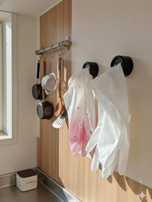 2 piezas Toallero de cocina, ganchos adhesivos redondos para toallas aptos para baño, cocina, hogar, pared, gabinete, garaje, sin necesidad de perforar - Negro - Ver 5