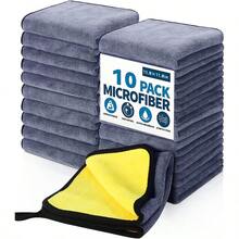 10pcs Ultra-Fine Microfiber Car Cleaning Cloth, Car Wash Towel, Absorbent Microfiber Cleaning Cloth, Car Drying Towel, Car Detailing Cleaning, Suitable For Kitchen, Bathroom, Home, Household Cleaning Essential - Yellow-gray 11.8*11.8 Inch - View 10
