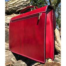 15" HAND MADE ITALIAN LEAR BRIEFCASE SATCHEL LAPTOP OFFICE BAG RED MESSENGER - Rectangle - View 4