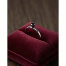 Stainless Steel Ring In Silver Solitaire With Colored Zirconia Stone, 4mm, For Graduation Or Debutante Parties. - Black - View 2