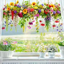 Boho Hanging Flower Window Clings, Colorful Spring Floral Static Window Stickers, Reusable Vinyl Decals For Home Living Room Bedroom Office Glass Door Decor - Floral Vine Window Stickers - View 4