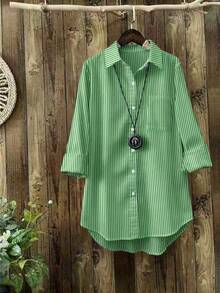 Women's Spring Autumn All-Season Versatile Casual Daily Plaid Long Sleeve Cardigan Shirt, 100% Cotton Long Sleeve Vintage Check Casual Commute Vacation Holiday Preppy Style Versatile Blouse - Green - View 6