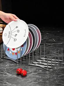 1 pieza Escurridor de platos ajustable, Escurridor de platos plegable telescópico, Escurridor de platos para secado y almacenamiento de cocina, Organizador de platos multifuncional, Escurridor de platos para cocina del hogar, Escurridor de platos de escritorio, Escurridor multifuncional con diseño de metal elegante, Soporte para tapas de ollas, Soporte para cuchillos y tenedores, Solución de almacenamiento. Metal telescópico duradero, Múltiples ranuras, Almacenamiento de cocina - Multicolor - Ver 3