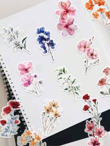 50pcs Unique Ink-Wash Floral Stickers Featuring Delicate, Blurred Floral Designs, Perfect For Decorating Notebooks, Skateboards And Planners. With A Variety Of Patterns, No Two Are The Same, Making Them Ideal As Rewards Or Festive Gifts. - View 4