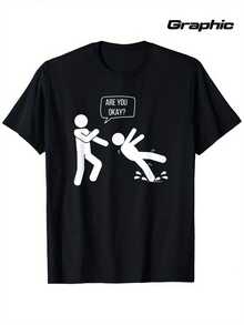 Divertido y sarcástico: ¿Estás bien?Camiseta con Gráfico de Stickman - Camiseta Negra Casual de Cuello Redondo para Hombres y Mujeres, Regalo Perfecto para Papá, Mamá, Amigos o para Ti Mismo, Comodidad para Todas las Temporadas, Camiseta para Uso Diario con Diseño Divertido, Ajuste Cómodo, Camisetas Graciosas - Negro - Ver 7