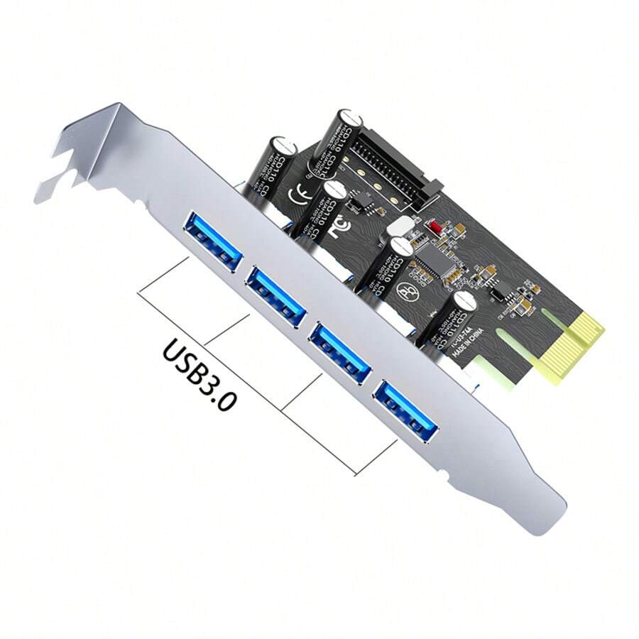 VegGieg PCI-E 转 USB3.0 扩展卡，台式机 PCIe 转 4 端口 USB3.0 适配卡，5Gbps 高速传输，即插即用台式机接口扩展坞 - 彩色 - 查看 1