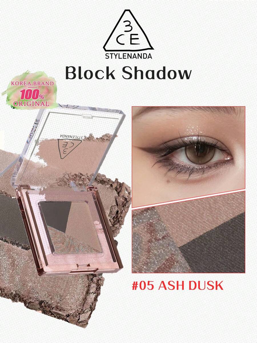 3CE Block Shadow MINT ZEST 05ASH DUSK, Fine Powder, Portable, Low Fallout, Oil-Proof, Blending Savior, MultiUse, Eyeshadow/Highlight/Brow, Long-Lasting, Highly Pigmented, Not Fade, Smudge Proof, Lightweight Texture, Easily Blendable, For Beginner, For Women Daily Use, K-Beauty, Korean Makeup, GIFT, 3.3g/0.12 Oz