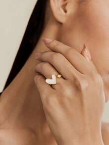 Altistry 1pc Nouveauté Haut De Gamme Bague En Forme De Coeur En Cuivre, Micro-incrusté, Pour Femme, Ouverture Réglable, Design De Luxe Tendance, Bague D'index - Blanc - Voir 5
