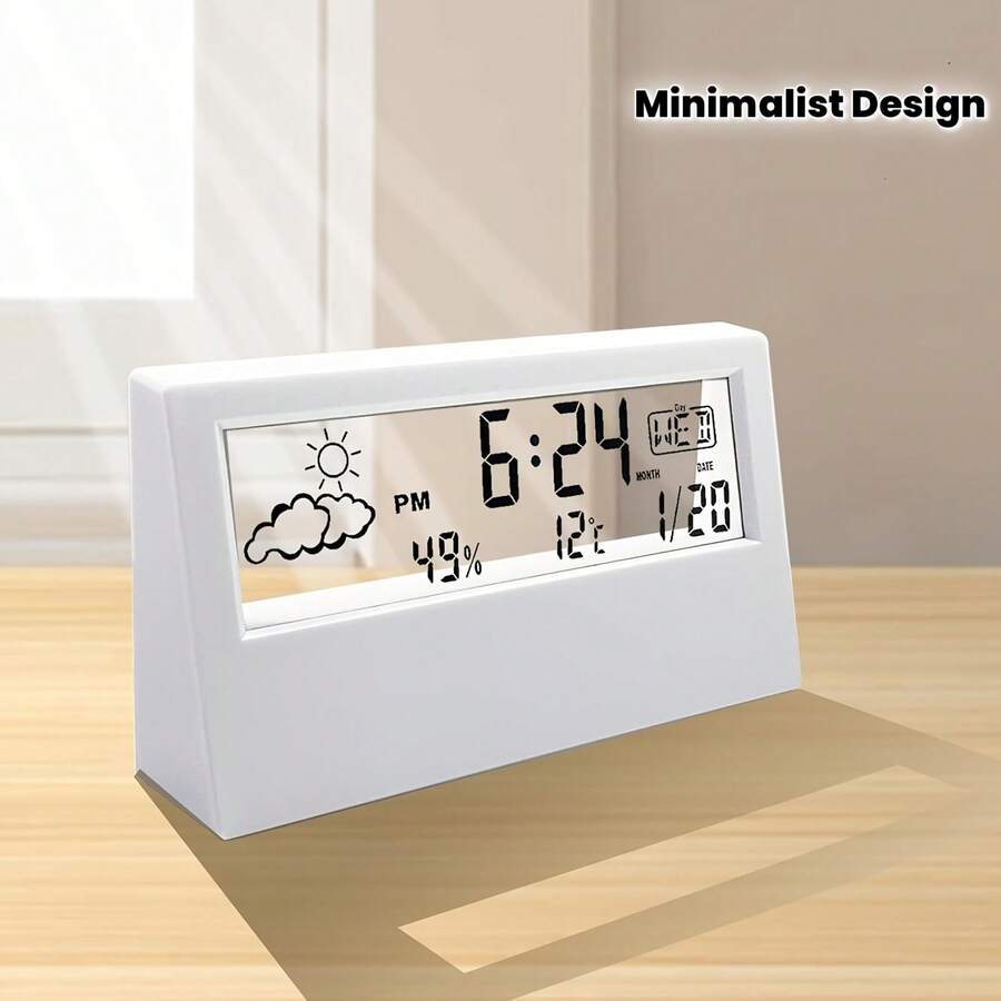 2个装LED静音智能数字时钟，简约数字温湿度桌面闹钟带日历 - 不含电池 - 黑色 - 查看 1