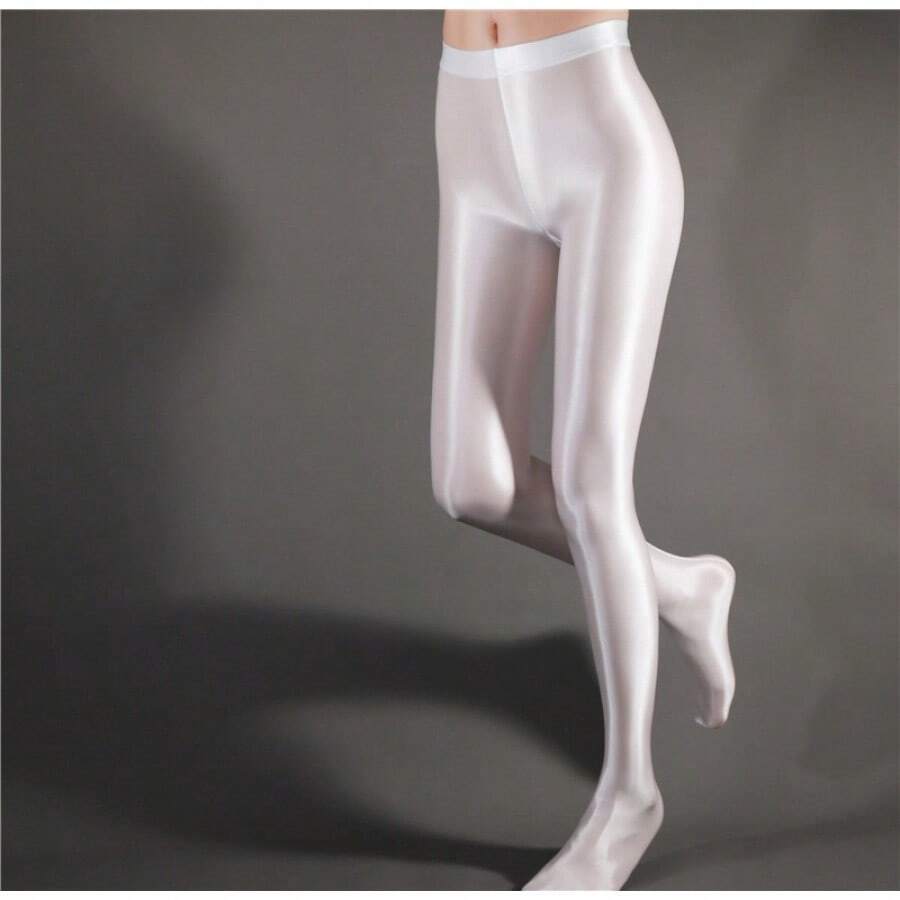 High Waist Sheer Opaque Glossy Yoga Dance Leggings Plus Size 7050 Seamless Footed Tights For Women - 白色 - 查看 1