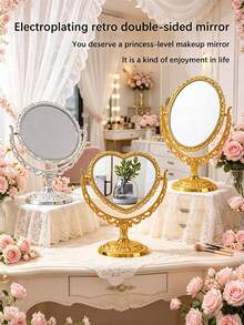1pc European Style Double-Sided Makeup Mirror, Exquisite Design And Craftsmanship, Heart-Shaped Vanity Mirror, Suitable For Valentine's Day, Wedding, Birthday Party, Bathroom, Vintage Decor, Home Decor, Indoor Decorative Aesthetics - Multicolor - View 2