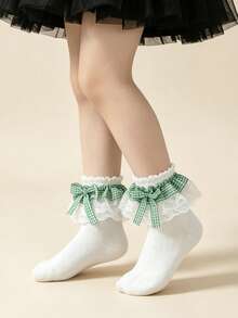 1 Pasang Kaos Kaki Pendek Anak-anak Katun Warna Gradien dengan Hiasan Renda Gaya Putri Elegan Motif Bunga untuk Menari, Musim Semi/Panas - MultiWarna - View 6
