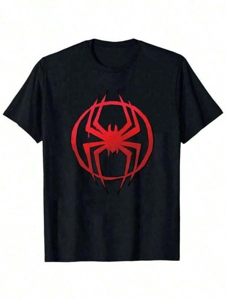 Camiseta casual unisex de manga corta para hombre y mujer, camiseta para hombre con estampado de araña, algodón ligero y transpirable, camiseta de algodón para hombre a la moda, sorpresa - Negro - Ver 1
