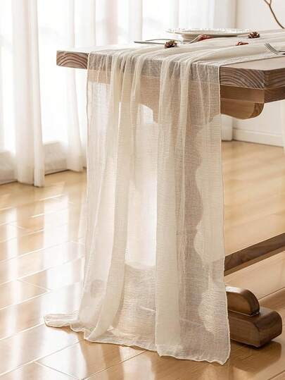 1Pc Beige Bubble Gauze Table Runner,82*180cm Ivory Sheer Country Cheesecloth Table Cover,Bohemian Table Runner Decoration,Wedding Accessories,Bridal Shower Favors,Baby Shower Decor,Gender Reveal Party Decor,First Birthday Party Decoration Supplies,Newborn Party Decor