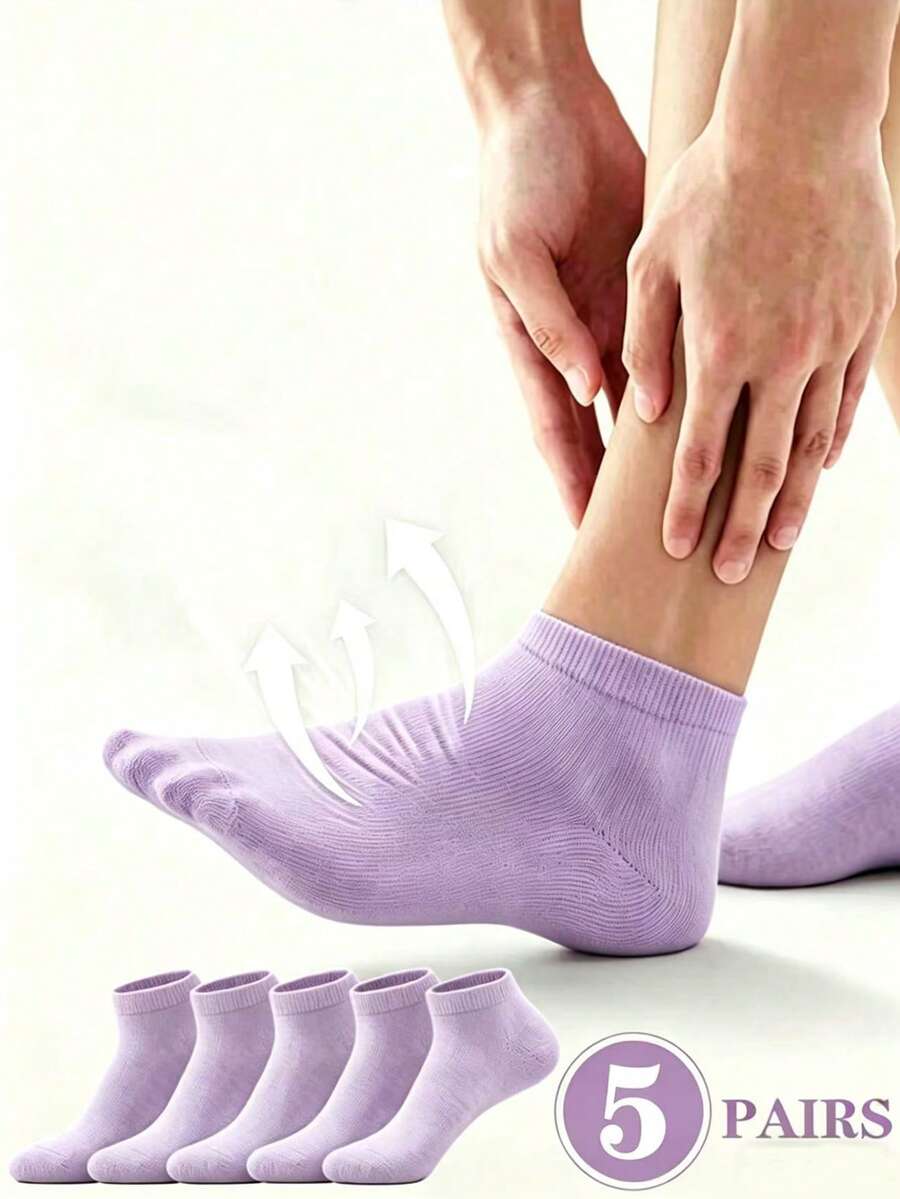 5双紫色低帮夏季男士透气船袜旅行度假必备薄棉袜隐形袜 - 紫色 - 查看 1