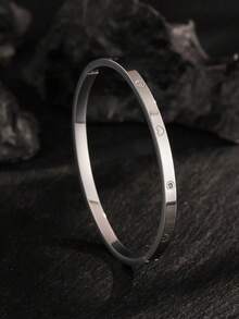 Bộ vòng tay hình trái tim bằng thép không gỉ mạ vàng 18K đính kim cương, vòng tay hở bằng vàng 14K đính đá Cubic Zirconia, phụ kiện thời trang đeo hàng ngày, quà tặng ngày lễ cho phụ nữ. - Bạc - Xem 3