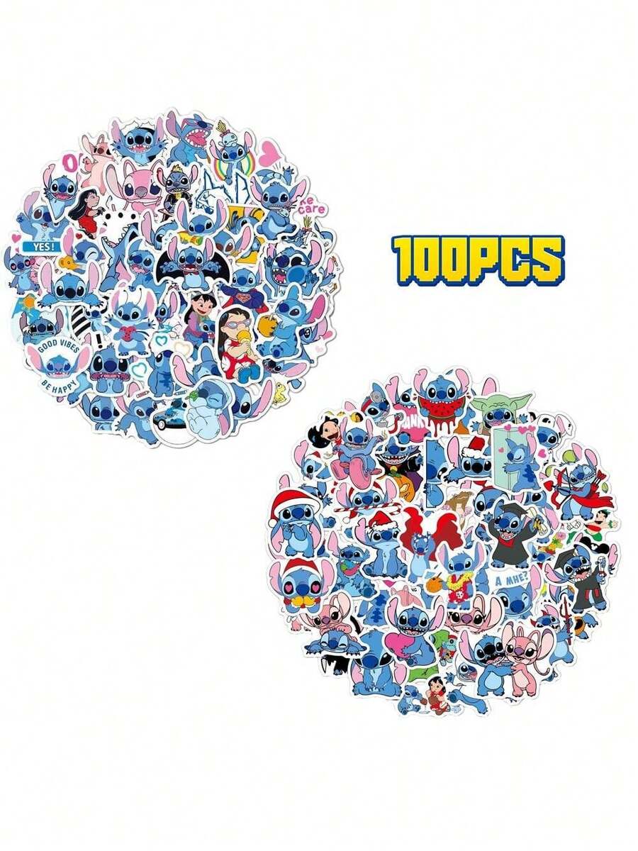 Disney 50/100 piezas Pegatinas de Lilo y Stitch, estilo de dibujos animados de Stitch lindo, decoración DIY para cuadernos, estuches de teléfonos móviles, envoltorios de regalos, decoración de fiestas, material PVC, patrones de dibujos animados de varios estilos, regalos decorativos para festivales, Navidad, Halloween - azul - Ver 1