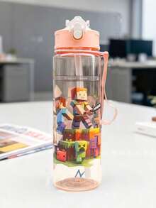 Minecraft Taza de agua con pajita con tema de mundo de dibujos animados, taza de viaje portátil con tapa abatible, botella de agua de gran capacidad y alta calidad para jugadores, estudiantes, actividades al aire libre, accesorios de juegos - Multicolor - Ver 4