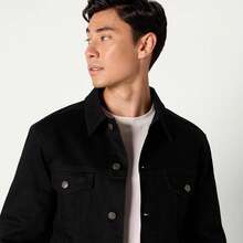 Men's Regular Fit Low-Stretch Denim Jacket - 黑色 - 查看 3
