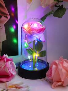 1pc Fabric Rose Flower LED Decorative Light, Battery Included, Bedroom Bedside Table Desktop Decor Light, Couple's Memorial Gift, Birthday Gift, Living Room Desk Decor Night Light, Suitable For Valentine's Day, Mother's Day, Graduation Season Gift - Color Light - View 3