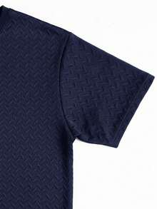 GRDR Men's Fashionable Casual Textured Solid Color Short Sleeve T-Shirt, For Spring/Summer - Navy Blue - View 5