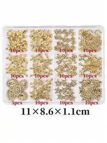 115pcs Set Of Charming Luxury Y2K Style Gold Alloy Faux Pearl Rhinestone Cross Rhinestone Gemstone USD Five Pointed Star Studded Rhinestone Religious Portrait Nail Decoration Accessories Accessory Set - Gold - View 8