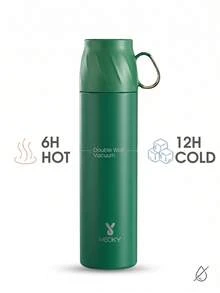 Meoky 500ml/16oz Insulated Water Bottle, 24-Hour Thermal Retention, Leak-Proof, Multi-Function Lid, Stainless Steel Double Wall, Suitable For Sports, Fitness, Travel And School - Green - View 4