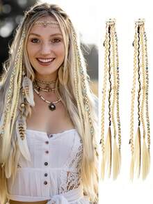 Bohemian Long Hair Braid, Hand Woven Synthetic Wig Braid With Decorative Hair Accessories, Hair Clip Braid, Simple And Easy To Wear, Suitable For Women's Daily Use And Gatherings - Multicolor - View 14