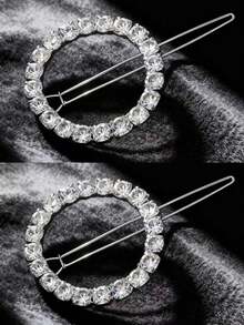 2 pièces Épingles à cheveux rondes remplies de diamants, convenant aux femmes pour porter comme coiffures dans la vie quotidienne ou les événements de mariage, accessoires capillaires à la mode et simples, et bijoux personnalisés brillants or/argent, pince à cheveux, fête - Multicolore - Voir 4