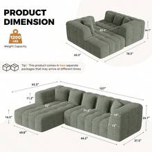 Nalupatio 107" Chenille Boneless Couch With L - Shaped Chaise, Comfy Modular Sectional Sofa With Tufted Design, Modern Upholstered Sofa, No - Assembly Sectional Couch,Green - màu xanh lá - Xem 5