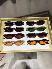 8 Peças Óculos de Sol Femininos de Plástico Multicolorido com Armação Completa em Formato de Olho de Gato, Lentes Coloridas, Design Casual Popular, Personalizado, Perfeito para Uso Diário, Looks de Férias, Looks para Sair, Acessórios para Atividades Casuais ao Ar Livre - Multicolorido - Visão 7