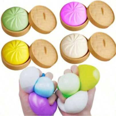 Đồ chơi bóp mềm hình bánh bao hấp nhiều màu sắc, giúp giảm căng thẳng, giải tỏa áp lực và làm quà tặng - Mềm mại, dẻo dai, hình dáng thực tế, nhiều màu sắc, độ đàn hồi chậm, thích hợp để chơi ở bàn làm việc/thư giãn văn phòng/giảm căng thẳng cho học sinh/làm quà sinh nhật cho sinh viên, nhân viên văn phòng, người tìm kiếm sự giảm căng thẳng, người sưu tầm đồ chơi bóp mềm.