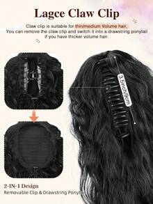 Ponytail Extension,18inch Curly Pony Tail Clip In Claw Hair Extensions Fluffy Natural Looking Synthetic Hairpiece For Music Festival Party And Daily - Multicolor - View 4