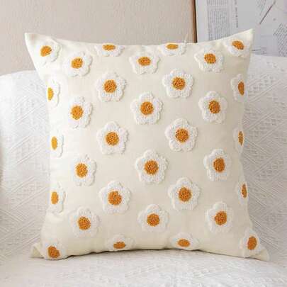 1pc Cute Ins Style Floral Embroidery Decorative Pillow Cover, 45*45cm, Home Decor (Pillow Insert Not Included)