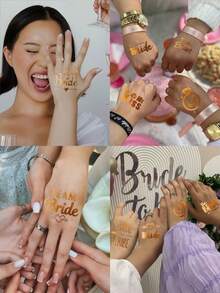 16 Blatt Junggesellinnenabschied Tattoo Aufkleber wasserfest Glitzer Hochzeit temporäre Tattoos Gold Freundin Braut Tattoo funkelndes Herz Metallic Tattoo für Junggesellinnenabschied Brautjungfer Geschenk Sommer Festival Musik Abschlussball - Gold - Übersicht 2
