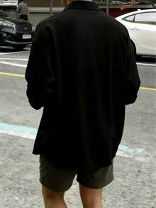 Camisa de manga larga con botones de estilo casual y holgada - Negro - Ver 6