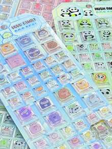 Pegatinas cuadradas con relieve de cristal 3D, pegatinas decorativas para niños y niñas, removibles y reutilizables, sin dejar rastro, variación de color al azar - Multicolor - Ver 3