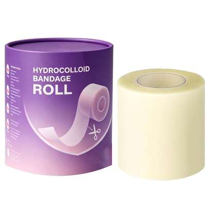 Cuộn băng hydrocolloid dùng để chăm sóc vết thương, băng hydrocolloid tự dính cỡ lớn, miếng dán có thể cắt theo kích thước, siêu thấm hút và không thấm nước, vật dụng thiết yếu trong bộ sơ cứu (2in*10ft)