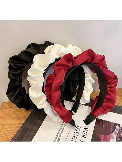 1条缎面褶皱宽发带，复古优雅女士发饰，修饰脸型