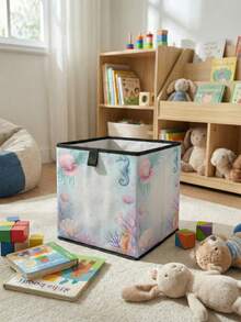 1pc Large Capacity Foldable Storage Box, Cartoon Mermaid Printed Open Storage Basket, Multi-Function Drawer Type Design, Space-Saving For Home, Dorm, Nursery, Under Bed Storage - Multicolor - View 11